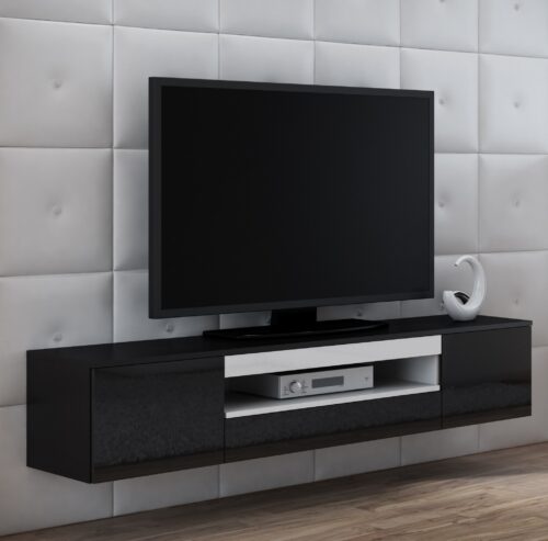 Zwevend tv-meubel Diva 180 mat zwart - hoogglans zwart