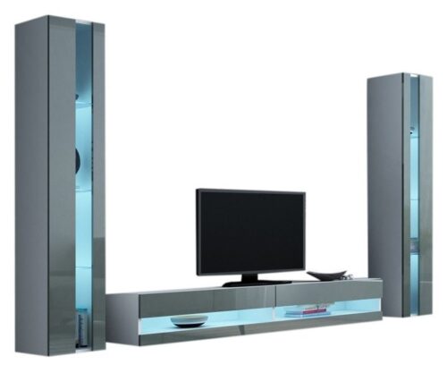 Tv-wandmeubel Bobbie LED wit - hoogglans grijs