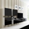 Zwevend tv-wandmeubel Ziggy Mat wit - Hoogglans zwart